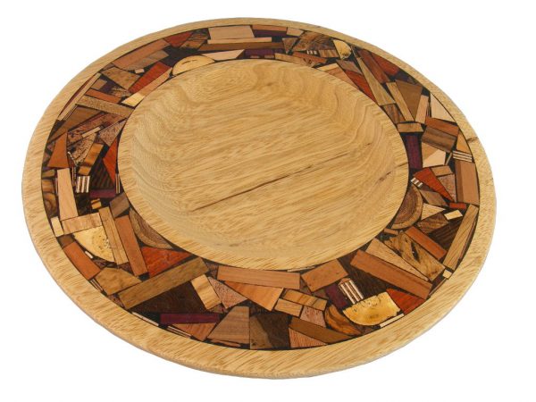 Challah Tray-Wooden Plate w/ Mosaics- Tray w/ Wide Mosaic Border- African walnutTRAY-M-O-AF