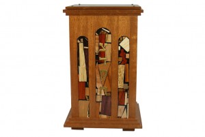 Courthouse Tzedakah Box 2-Judaica Gift-Home Charity Giving-Sapelli Wood Court House Tzedakah Box - Dark Wood - Meaningful Jewish Gift - Wooden Tzedakah Box