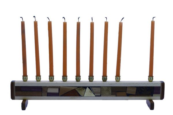 Hanukkah Menorah- Wooden Judaica Gift - Chanukkah Present - with candles - MEN-S-O-O