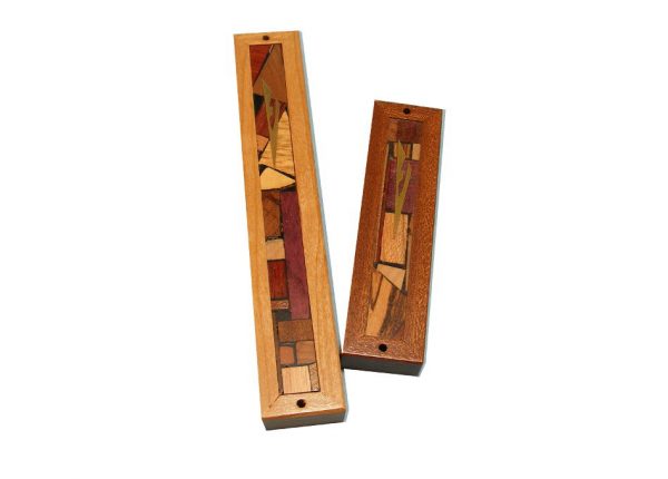 Mezuzah Framed - Two Sizes - Wood & Wood Mosaics - Door Prayer