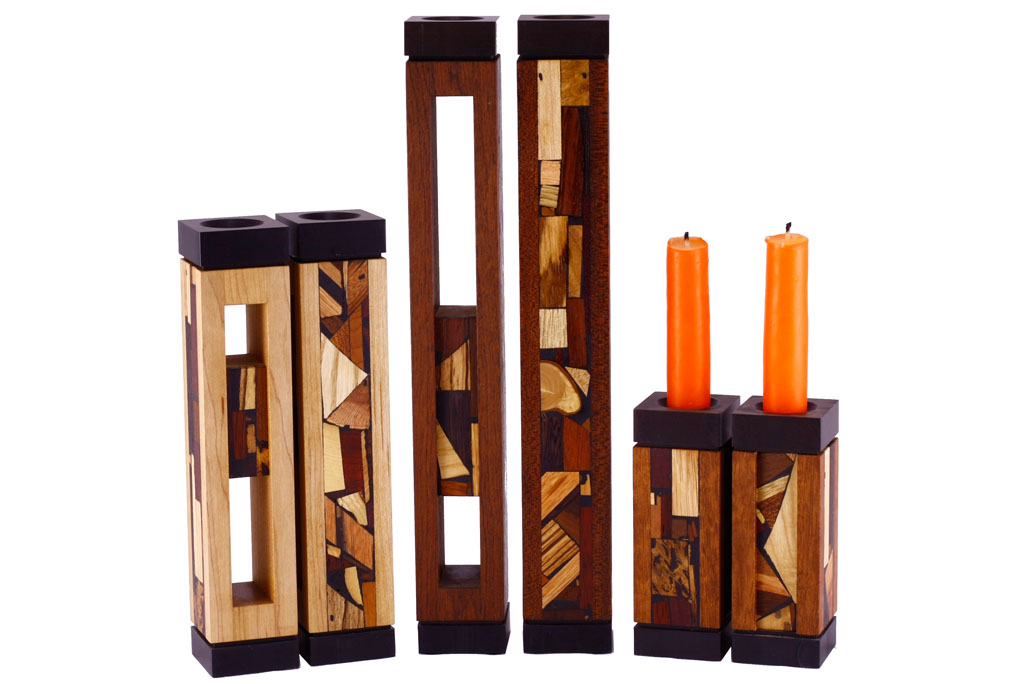Candle Holders - Wooden Candlesticks - Fire and Light - Shabbat Candles