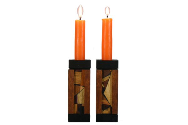 Modern Wooden Candlesticks with Anodized Aluminum - Fire and Light - Small - CAN-AA-S-O