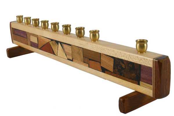 Mosaic Strip Hanukkah Menorah - Wooden Judaica - Hanukah Gift - MEN-S-O-O