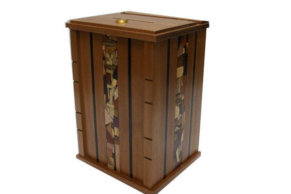 Wall Mounted Synagogue Size Tzedakah Box-Top Open w/ Lock-Dark Accents