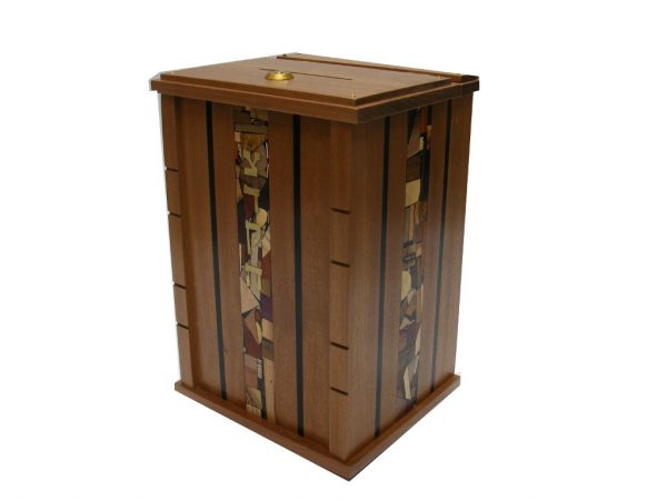 Wall Mounted Synagogue Size Tzedakah Box-Top Open w/ Lock-Dark Accents