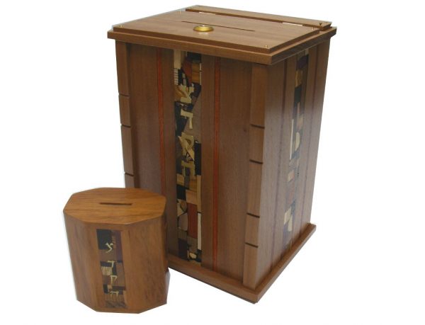 Wooden Wall Mounted Synagogue Sized Tzedakah Box-Synagogue Judaica-Paduak Accents-Size Comparison