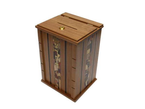 Wall Mounted Synagogue Sized Tzedakah Box - Synagogue Judaica from Wood- Top Detail