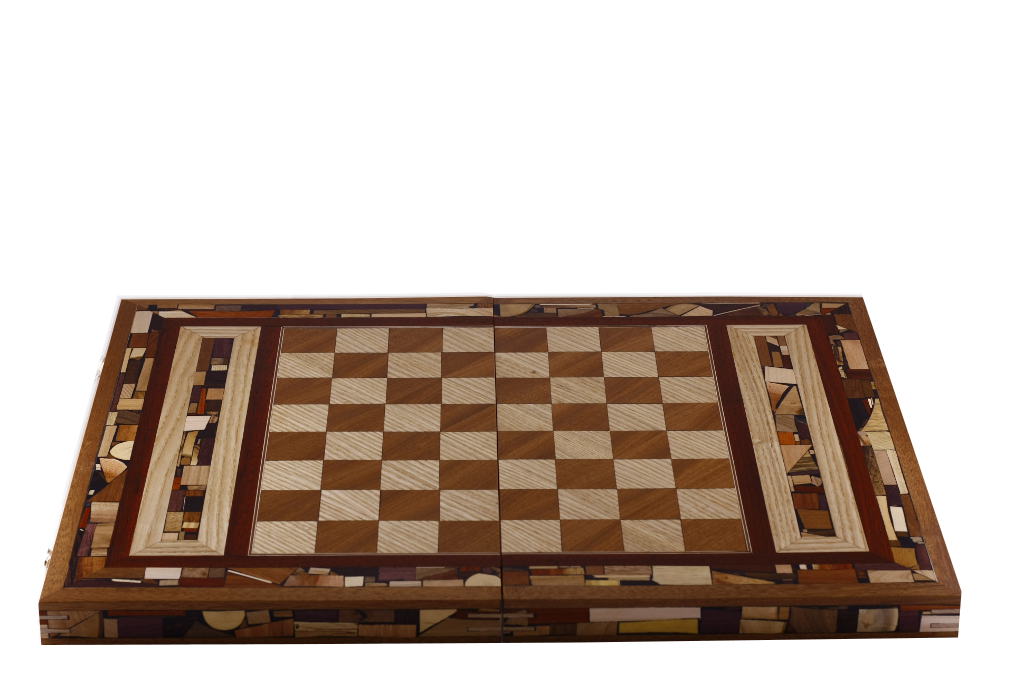 NEW 49 x 49 cm Mosaic Wood Backgammon Chess Dama Brett or characters or stones 