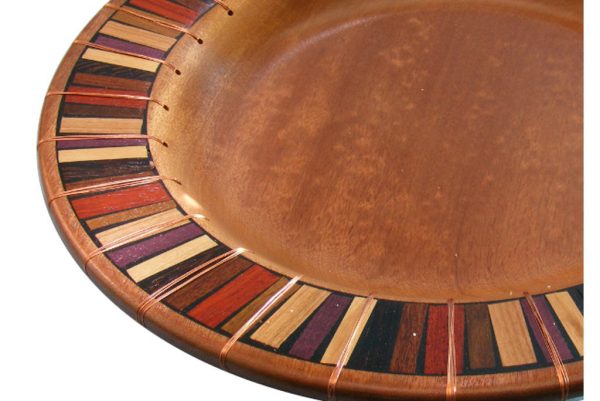 Wooden Platter - Mosaic and Copper - Shallow Wood Bowl - Detail - BOWL-CopperMosaics-O-sapell