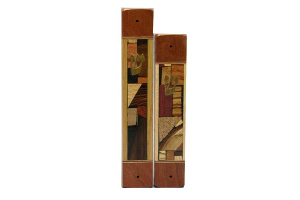 Mosaic Wide Mezuzah Case - Wooden Mezuzah w/ Multi Wood Mosaics - 2 Sizes