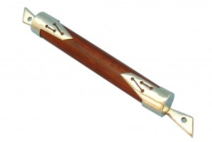 Silver Shin Mezuzah - Stylized Wood & Silver Mezuzah - Jewish Art Silver Shin Mezuzah-Stylized Wood & Silve Mezuzah-Jewish Art-MEZ-SS-O-O