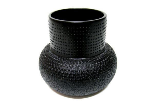 Designer Textured Black Vase - Textured Black Vase - Mantle Art Piece - Artisan Vessel - VASE-BlackAvocado-Pyro-O-RWP-DSCF0047