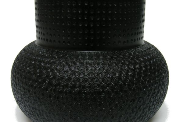 Designer Textured Black Vase - Detail - Unique Wooden Vase - Wood Home Decor - Designer Mantle Art - VASE-BlackAvocado-Pyro-O-RWP-DSCF0051