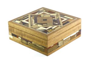Mosaic Box-Wood and Wood Mosaic Memory Box-Jewelry Box-BOX-18-drk-O