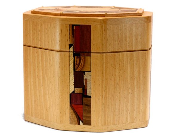 Octagonal Wooden Etrog Box-Octagonal Box w Mosaics-Judaica Gift-ETR-M8-O-Beech-RW-stTryWhiteBal 010