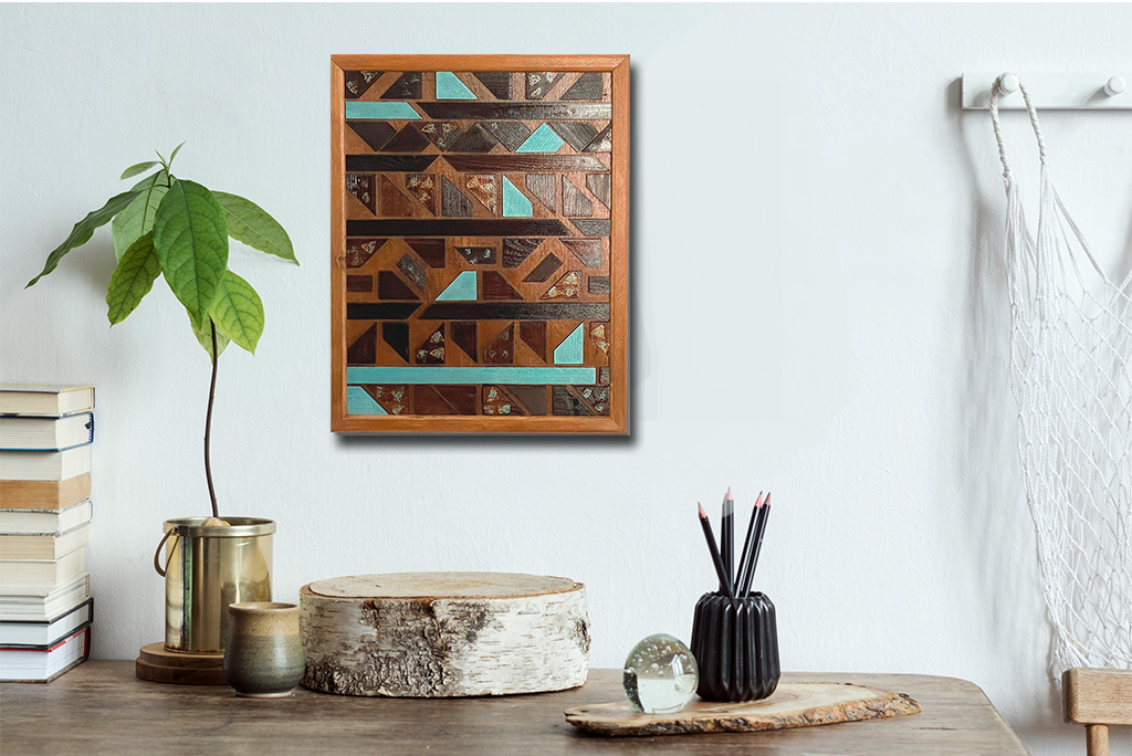 Teal Abstract 3D Wall Art - Wooden Wall Decor - Framed Wood Wall Hanging-  Home Office Decor